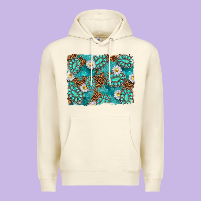 Leopard And Turquoise Gemstone Background Premium Hoodie Designed By Texasbilliewilder