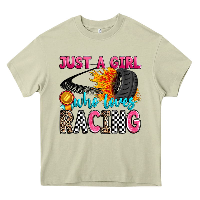 Just A Girl Who Loves Racing Heavy Core Tee by Zillion Design Studio | Teevron