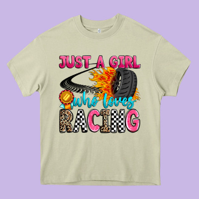 Just A Girl Who Loves Racing Heavy Core Tee Designed By Zillion Design Studio