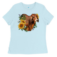 Baby Blue brahman bull with sunflowers Ladies Tee - RanaPortraitStore