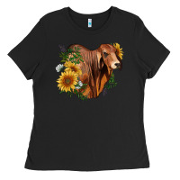 Black brahman bull with sunflowers Ladies Tee - RanaPortraitStore