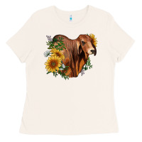 Bone brahman bull with sunflowers Ladies Tee - RanaPortraitStore