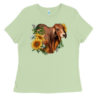 Matcha brahman bull with sunflowers Ladies Tee - RanaPortraitStore