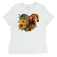 White brahman bull with sunflowers Ladies Tee - RanaPortraitStore
