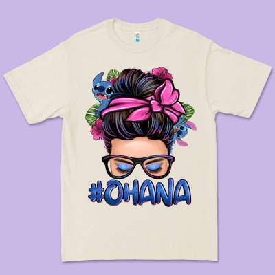 Ohana Stitch Messy Bun Premium Tee Designed By Zillion Design Studio