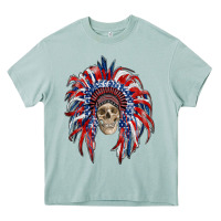 American Flag Indian Headdress With Skull Heavy Core Tee | Teevron