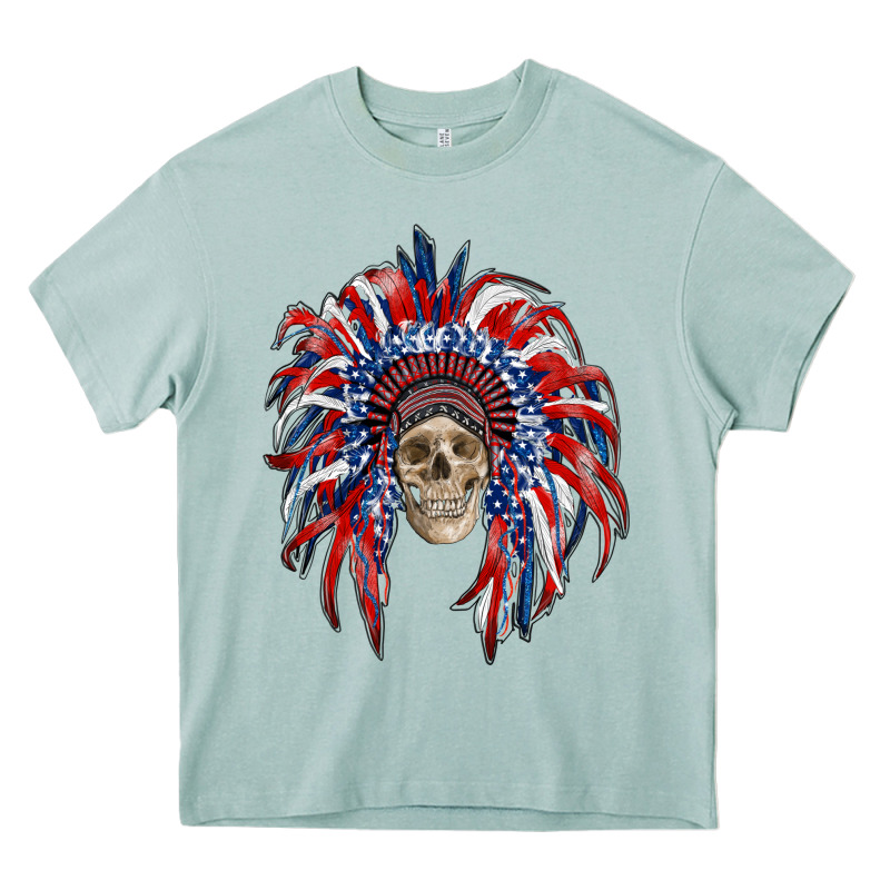 American Flag Indian Headdress With Skull Heavy Core Tee by RanaPortraitStore | Teevron