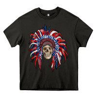 Asphalt american flag indian headdress with skull Heavy Core Tee - RanaPortraitStore