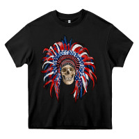 Black american flag indian headdress with skull Heavy Core Tee - RanaPortraitStore