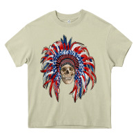 Mossy american flag indian headdress with skull Heavy Core Tee - RanaPortraitStore