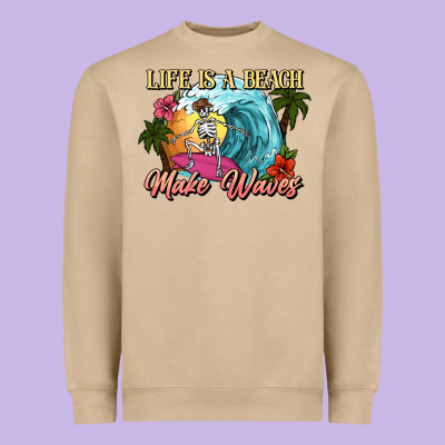 Life Is A Beach Make Waves Skeleton Heavyweight Sweatshirt Designed By Nancycooperartshop