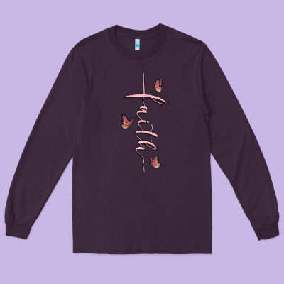 Faith Cross Long Sleeve Tee Designed By Maliassmallbusiness