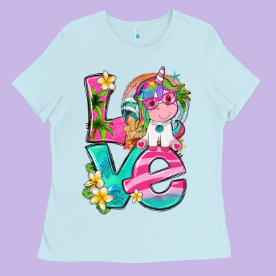 Love Summer Unicorn Ladies Tee Designed By Texasbilliewilder