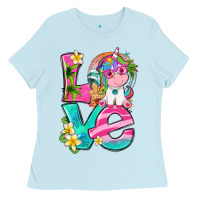 Baby Blue love summer unicorn Ladies Tee - texasbilliewilder