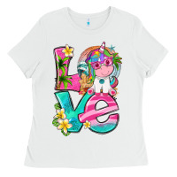 White love summer unicorn Ladies Tee - texasbilliewilder