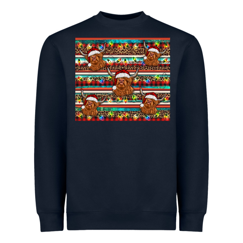 Christmas Turquoise Serape Highland Cow Heavyweight Sweatshirt by BarkalooDesign | Teevron