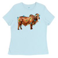 Baby Blue brahman bull with christmas lights Ladies Tee - RanaPortraitStore