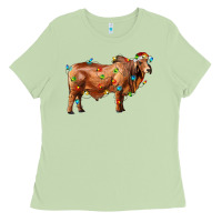Matcha brahman bull with christmas lights Ladies Tee - RanaPortraitStore