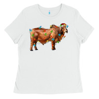 White brahman bull with christmas lights Ladies Tee - RanaPortraitStore