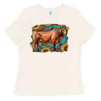 Bone brahman bull with aztec sunflower and leopard background Ladies Tee - RanaPortraitStore