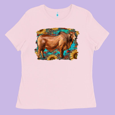 Brahman Bull With Aztec Sunflower And Leopard Background Ladies Tee Designed By Ranaportraitstore