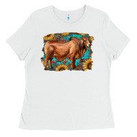 White brahman bull with aztec sunflower and leopard background Ladies Tee - RanaPortraitStore