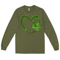 Army Green st patricks day shamrock heart Long Sleeve Tee - MaliasSmallBusiness