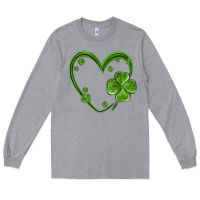 Heather Grey st patricks day shamrock heart Long Sleeve Tee - MaliasSmallBusiness