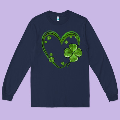 St Patricks Day Shamrock Heart Long Sleeve Tee Designed By Maliassmallbusiness