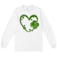 White st patricks day shamrock heart Long Sleeve Tee - MaliasSmallBusiness