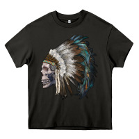 Asphalt skull with indian headdress Heavy Core Tee - RanaPortraitStore