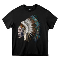 Black skull with indian headdress Heavy Core Tee - RanaPortraitStore