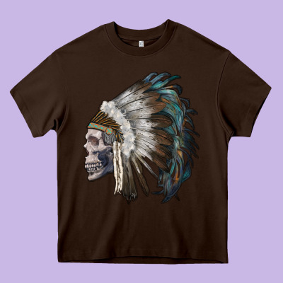 Skull With Indian Headdress Heavy Core Tee Designed By Ranaportraitstore