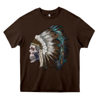Chocolate Brown skull with indian headdress Heavy Core Tee - RanaPortraitStore