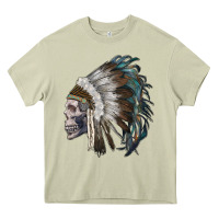 Mossy skull with indian headdress Heavy Core Tee - RanaPortraitStore