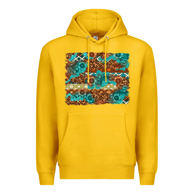 Leopard And Aztec Background Western Premium Hoodie by texasbilliewilder | Teevron