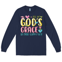 Navy all of god's grace in one tiny face Long Sleeve Tee - MaliasSmallBusiness
