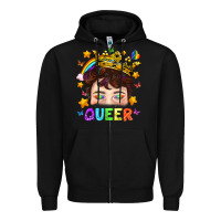 Black LGBTQ+ Queer Portrait With Crown And Rainbow Zipper Hoodie - BundleAndBundleShop