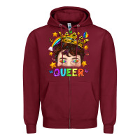 Burgundy LGBTQ+ Queer Portrait With Crown And Rainbow Zipper Hoodie - BundleAndBundleShop