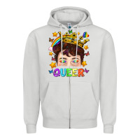 Dove Grey LGBTQ+ Queer Portrait With Crown And Rainbow Zipper Hoodie - BundleAndBundleShop