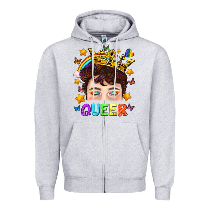 Lgbtq+ Queer Portrait With Crown And Rainbow Zipper Hoodie by BundleAndBundleShop | Teevron
