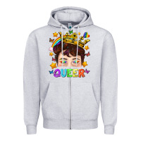 Heather Grey LGBTQ+ Queer Portrait With Crown And Rainbow Zipper Hoodie - BundleAndBundleShop