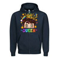 Navy LGBTQ+ Queer Portrait With Crown And Rainbow Zipper Hoodie - BundleAndBundleShop