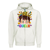 Oatmeal Heather LGBTQ+ Queer Portrait With Crown And Rainbow Zipper Hoodie - BundleAndBundleShop