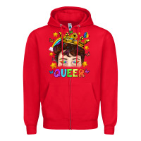 Red LGBTQ+ Queer Portrait With Crown And Rainbow Zipper Hoodie - BundleAndBundleShop