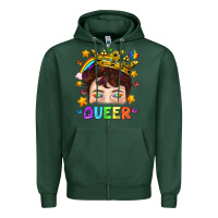 Sports Green LGBTQ+ Queer Portrait With Crown And Rainbow Zipper Hoodie - BundleAndBundleShop