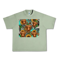 Oil Green long haired shaggy cow western Urban Heavy Tee - Jasminsmagicworld