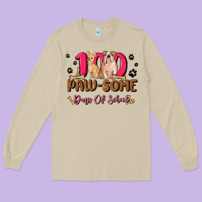 100 Paw Some Days Of School Long Sleeve Tee Designed By Maliassmallbusiness
