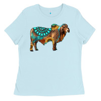 Baby Blue brahman bull gemstone turquoise and sunflower Ladies Tee - RanaPortraitStore