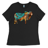 Black brahman bull gemstone turquoise and sunflower Ladies Tee - RanaPortraitStore